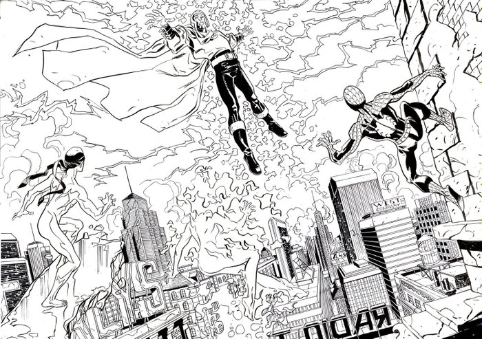 Giancarlo Caracuzzo - 1 Original page - Magneto, Spiderman, X-Men - doppia splash page - 2011