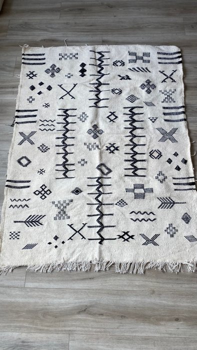 Handmade Black/White - 阿特拉斯·布贾德·柏柏尔人 - 小地毯 - 147 cm - 107 cm