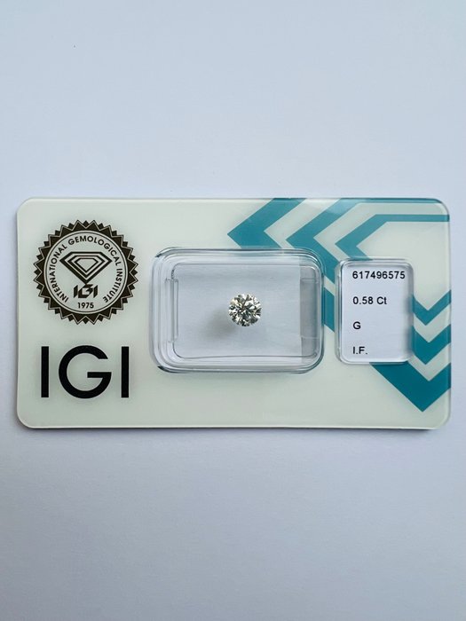 1 pcs Diamant - 0.58 ct - Brilliant - G - IF (fejlfri), 3Ex None Ideal Cut