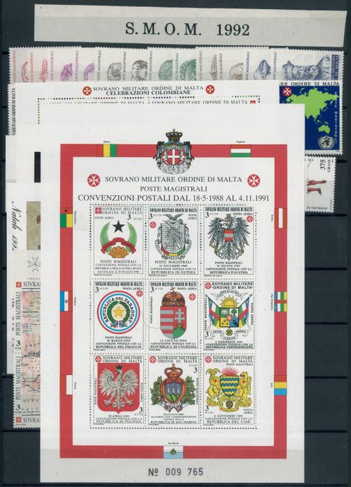 马耳他主权军事令 1992/1993 - 完整 2 年，包括出现加拿大共和国错误的航空邮件
