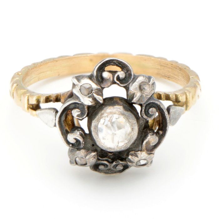 Gyűrű - 14 kt. Ezüst, Sárga arany Gyémánt  (Természetes) 