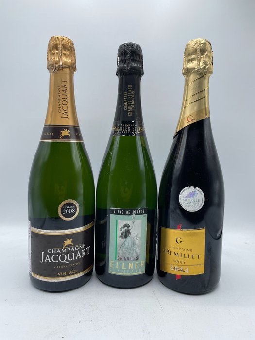 2008 Gremillet, Jacquart, , Charles Ellner Blanc de Blanc & 2014 Gremillet Brut Millésime - Champagne Brut - 3 Bottles (0.75L)