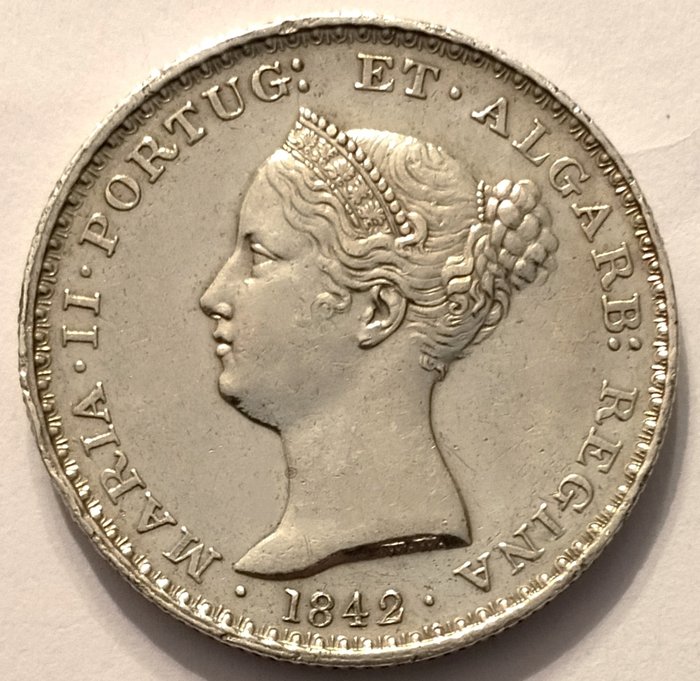 Portugali. D. Maria II (1834-1853). 500 Reis - 1842  (Ei pohjahintaa)