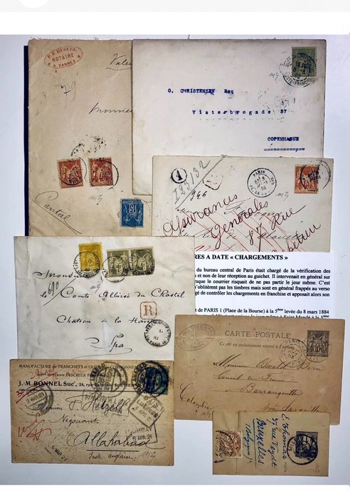 法國 1867/1871 - 法國 1860/1870 批次 7 個不同字母，罕見，附有外國匯率