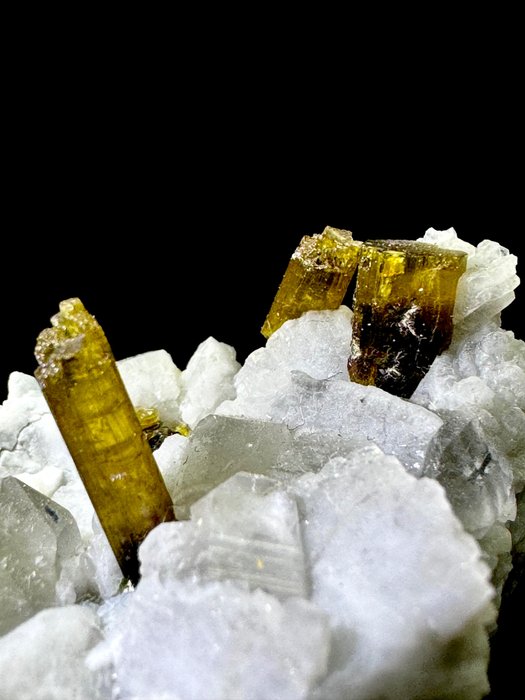 Probe mit 3 sehr interessanten Elbait-Kristallen Mineraliensammlung - Höhe: 8 cm - Breite: 3.5 cm- 177 g - (1)