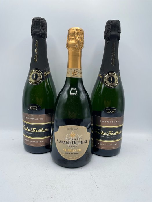 2006 Nicolas Feuillatte, Millésimé Brut Nicolas Feuillatte & Canard Duchène Charles VII - Champagne Brut - 3 Garrafas (0,75 L)