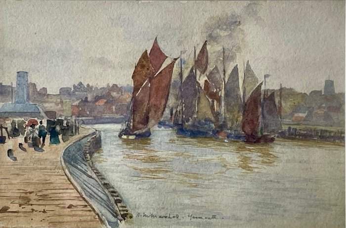 Herbert Menzies-Marshall (1841-1913) - Smacks entering Yarmouth Harbour