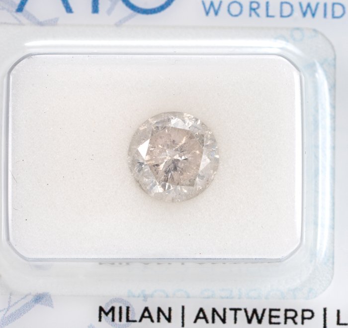 1 pcs 鑽石 - 1.42 ct - 圓形, 理想切工，無保留 - H(次於白色的有色鑽石) - I2