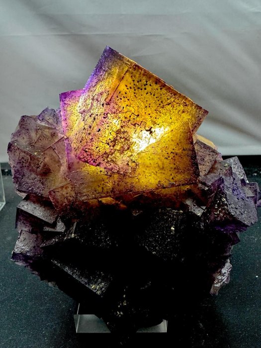 紫色萤石，带有美妙的黄幽灵，重要的形状和尺寸 矿物收藏 - 高度: 12 cm - 宽度: 10.5 cm- 775 g - (1)