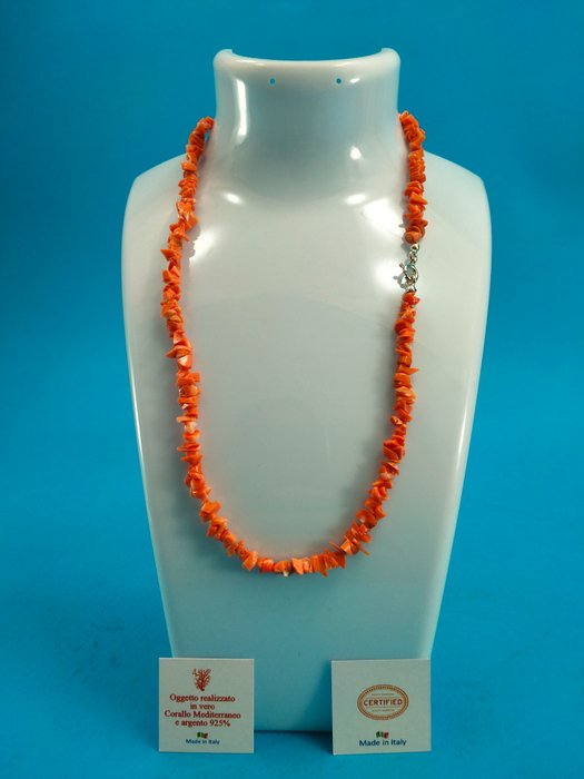 Halskette aus sardischer Koralle und Verschluss aus 925 % Silber - Halskette