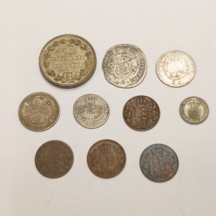 Germania, Württemberg. 10 Münzen/Medaillen ex. 1749 - 1870