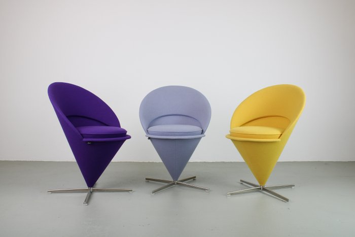 Vitra - Verner Panton - 椅子 (3) - 锥体 - 布料, 不锈钢