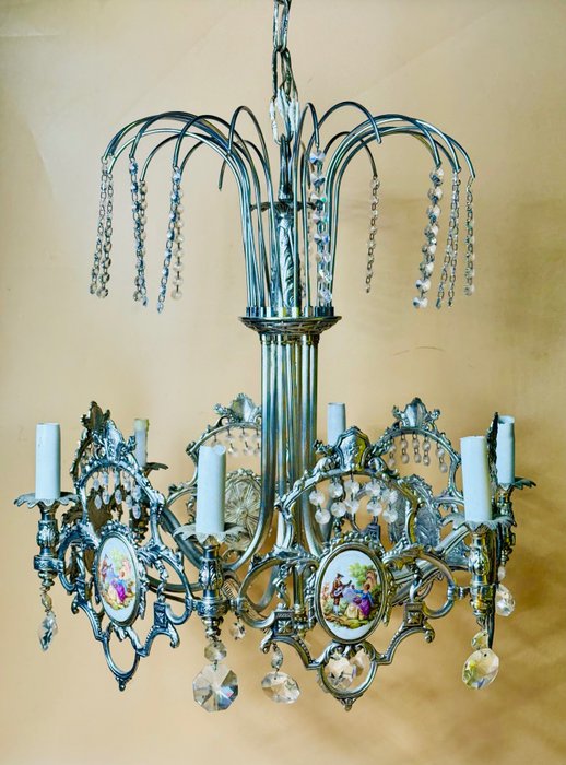 Lámpara colgante - Escenas Románticas - Bronce plateado, Porcelana
