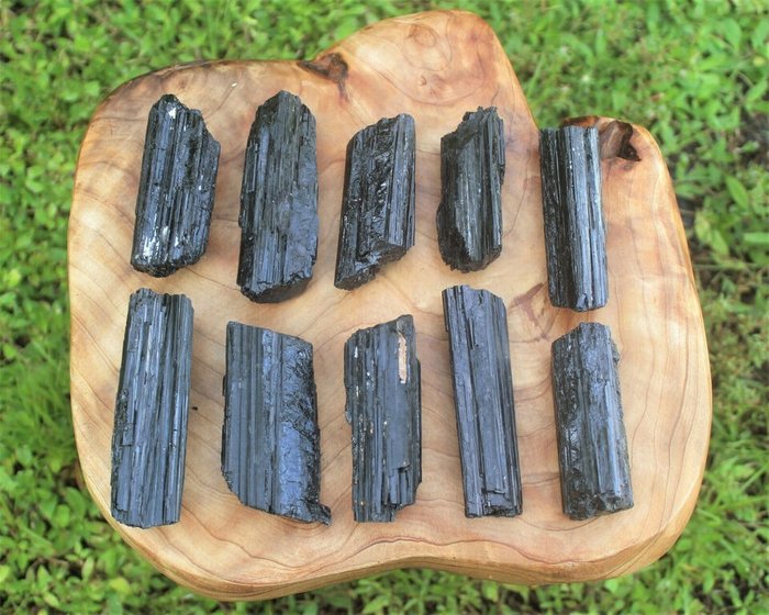 大号黑色电气石优质特级闪亮原棒原木 水晶 - 高度: 50 mm - 宽度: 40 mm- 1000 g - (10)