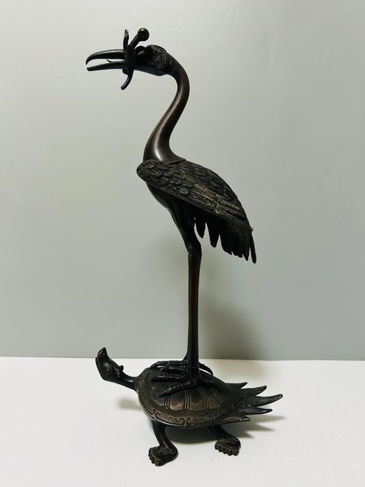 Crane with a turtle - Copper - Japan  (No Reserve Price)