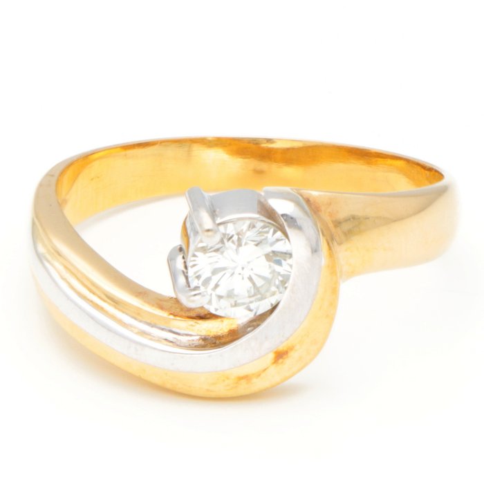 Ring - 18 kt Gelbgold, zweifarbig -  0.23 tw. Diamant  (Natürlich) 