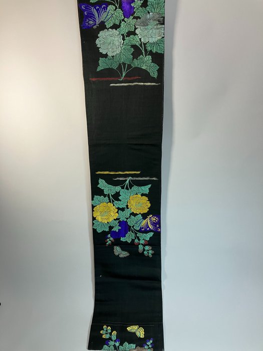 Other brand - Japanese Vintage & Beautiful Kimono Belt 袋帯 FUKURO OBI / Flowers & Butterfly - 宽腰带