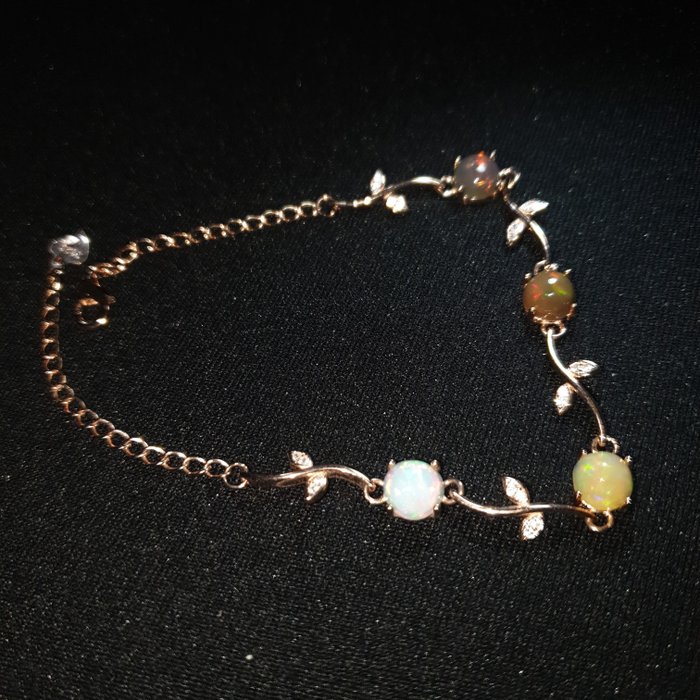 S925 銀手鍊，玫瑰金，未經處理的韋洛蛋白石 珠寶 - 高度: 210 mm - 闊度: 6 mm- 3.54 g - (1)