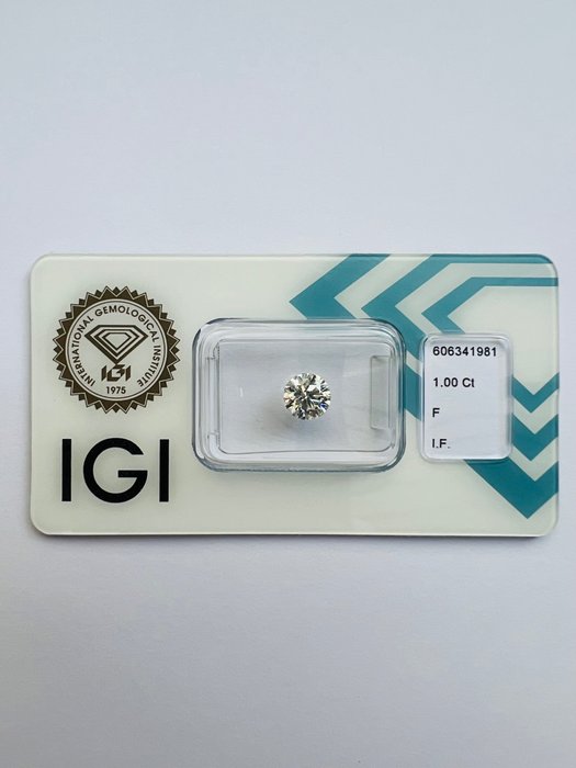1 pcs Diamant  (Naturelle)  - 1.00 ct - F - IF - International Gemological Institute (IGI)