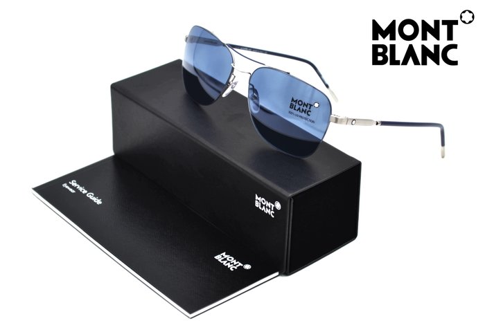 Montblanc - MB696S 14V - Silver Metal Design - Blue Lenses by Zeiss - *New* & *Unusual* - Solbriller