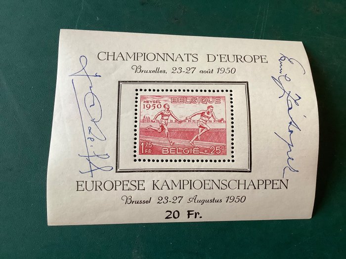 Belgien 1950 - Leichtathletikblock: unterzeichnet Zapotec und Reiff - OBP