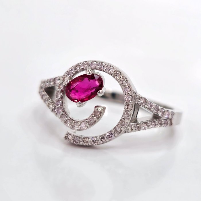 No Reserve Price - Ring - 14 kt. White gold Ruby 