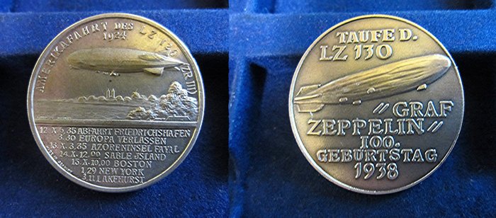 Tyskland. 2 medaillen 1924/1938 "Hugo Eckener" + "zeppelin"