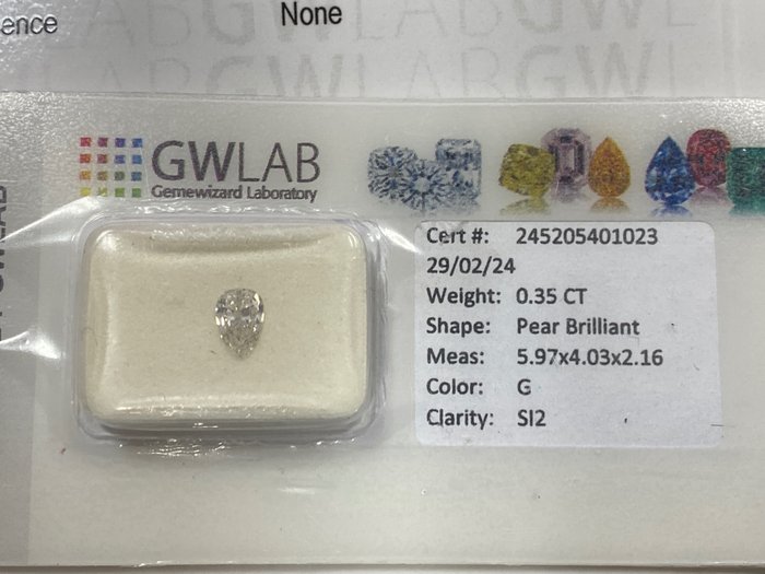 1 pcs 钻石 - 0.35 ct - 梨形 - G - SI2 微内含二级, No reserve price
