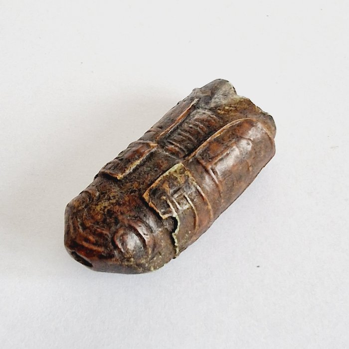 Braun-Türkis Alter chinesischer archaischer Zikade-Perlen-Talisman - 36 mm