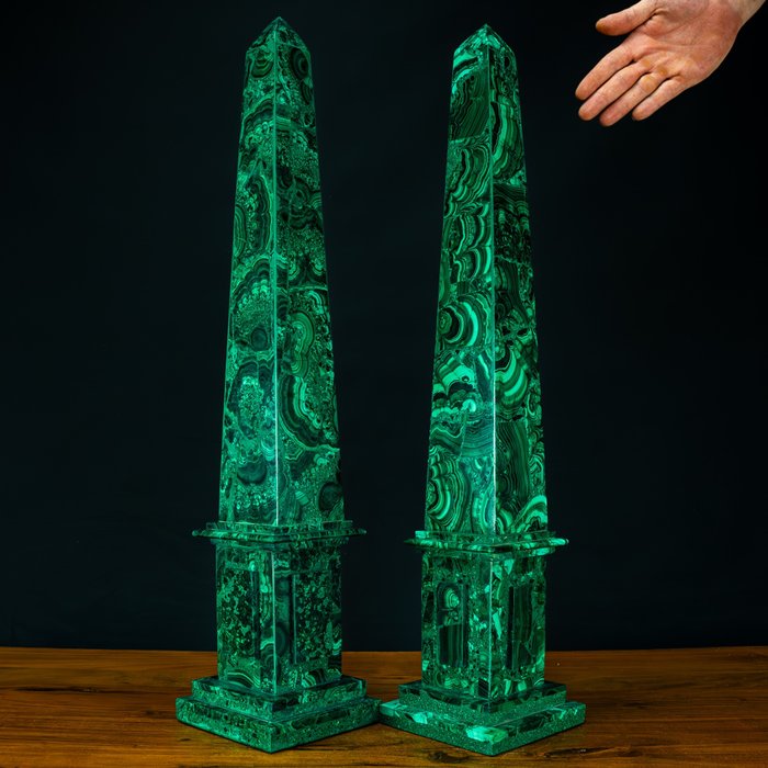 Gemstone! Natural Two Large Amazing Malachites Obelisk 36776.35ct- 7355.27 g - (2)