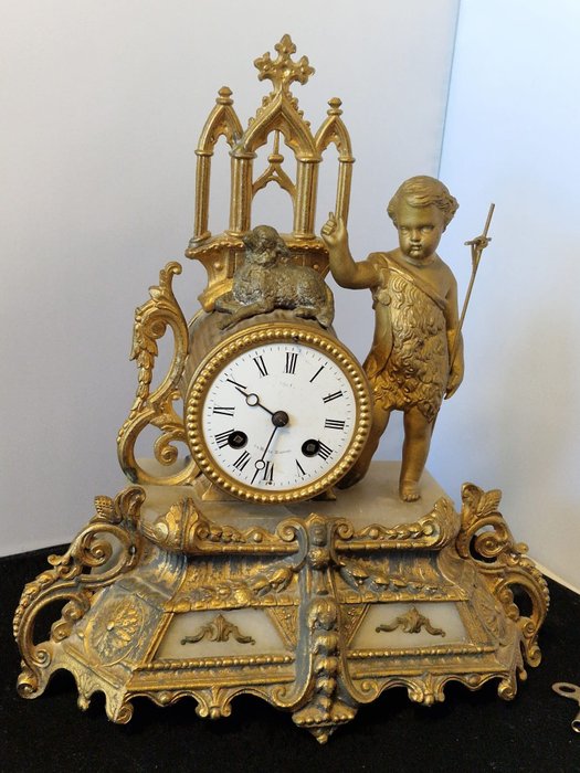 壁炉架时钟 - 粗锌, 雪花石膏 - 1850-1900
