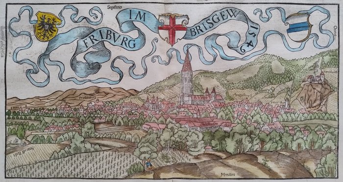 Europe, Map - Germany / Freiburg im Breisgau; Belleforest - Friburg Im Brisgew 1549 - 1575