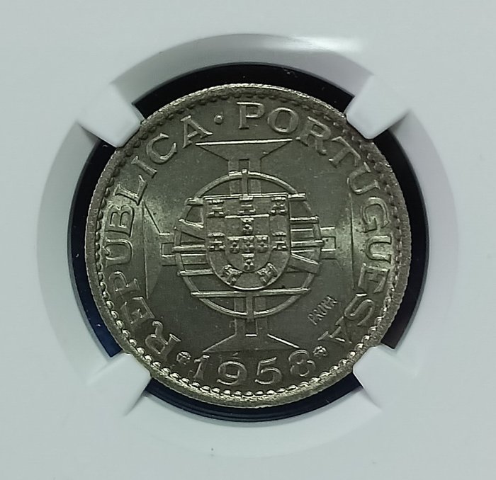 Timor Portughez. Republic. 1 Escudo 1958  PROVA Incusa MS64  (Fără preț de rezervă)
