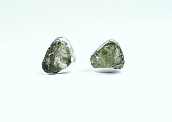 2 Moldavite öronproppar / grova / nya 925 sterling silver - 1.86 g - (2)