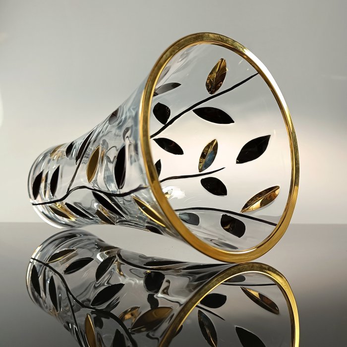 SECOLOVENTESIMO - Vase -  Goldschwarze Blättervase  - Gold, Kristall