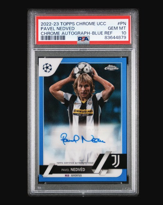 2022/23 - Topps - Merlin Chrome UCC - Pavel Nedved - Autograph - Blue Refractor /150 - Only 3 Graded at PSA - 1 Graded card - PSA 10