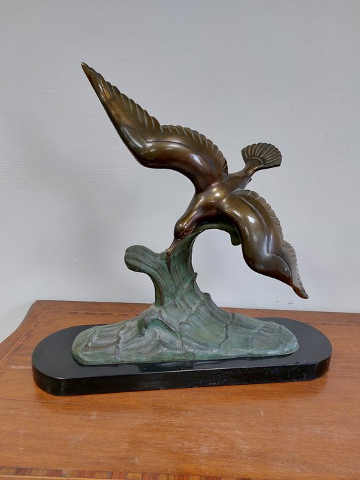 Ch. Ruchot - 雕刻, Scultura deco di Albatros - 42.5 cm - 大理石, 青銅色 - 1920