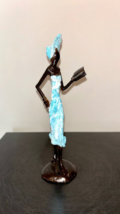 Abdoulaye Derme - Scultura, Femme - 20.5 cm - Bronzo verniciato a freddo