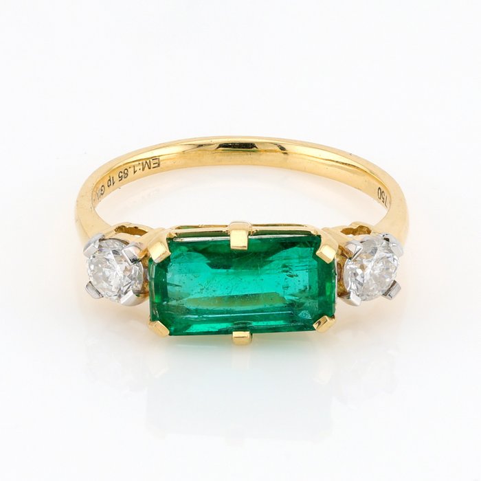 [GIA Certified]-Emerald (1.85) Cts Diamond (0.40) Cts (2) Pcs - Ring - 18 kt Gult guld, Vittguld 