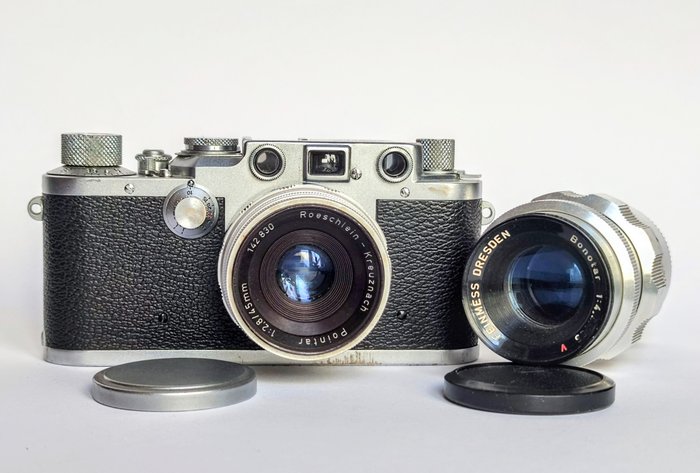 Leica IIIf + Roeschlein-Kreuznach Pointar 2,8/45mm + Feinmess Bonotar 4,5/105mm | Távolságmérő fényképezőgép