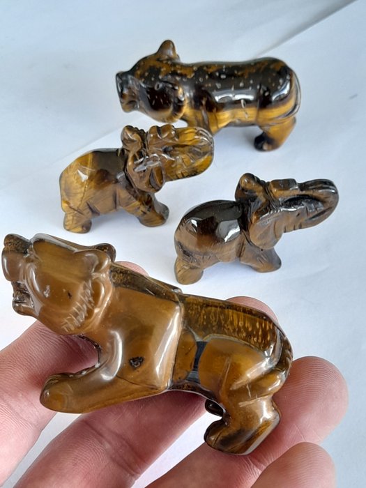 Niedźwiedzie i słonie z kamieniami tygrysiego oka - jakość AAA- 186 g - (4)