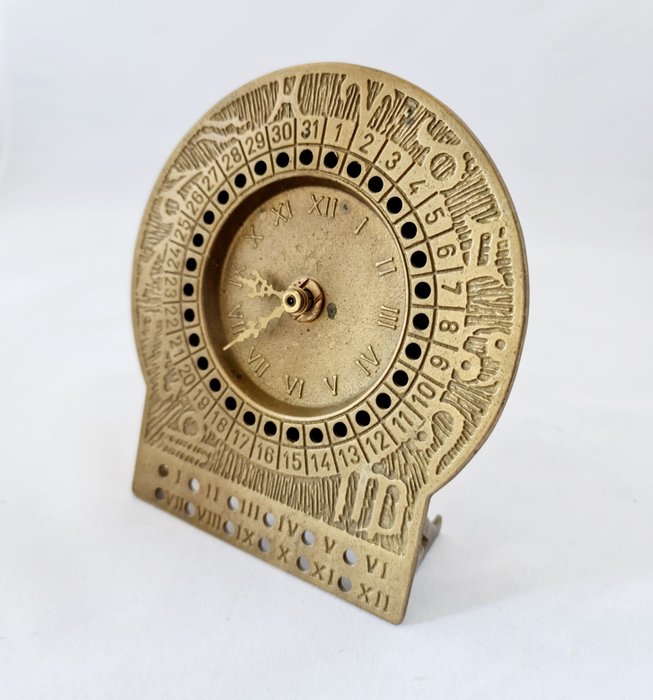 Ceasuri de masă și birou - Ceas zodiacal din alamă solidă - Alamă - 1940-1950, 1950-1960