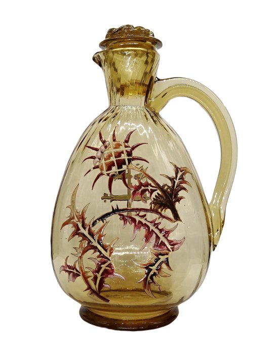Emile Gallé - 琺瑯玻璃壺 - 1890 - 帶有洛林薊和十字架的模型