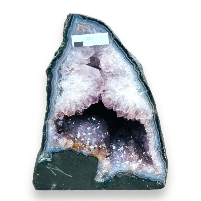 Wunderschöne und natürliche Amethyst-Geode mit tollem Achatrand Druse - Höhe: 23 cm - Breite: 19 cm- 7.85 kg