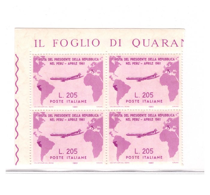 Italienska republiken 1961/1961 - Viktigt kvad Gronchi rosa hörn av ark cert. RAYBAUDI GULD - sassone 921
