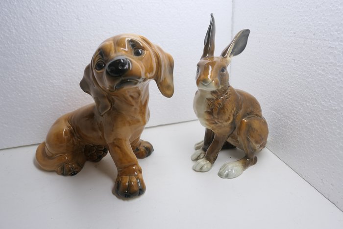 Goebel - Szobrocska - hond en haas (2) - Porcelán