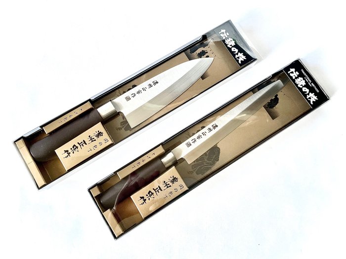 Küchenmesser -  Set mit zwei japanischen Küchenmessern Deba (出刃) und Sashimi (刺身) 濃州正宗 Noshu Masamune Noshu Masamune - Stahl - Japan