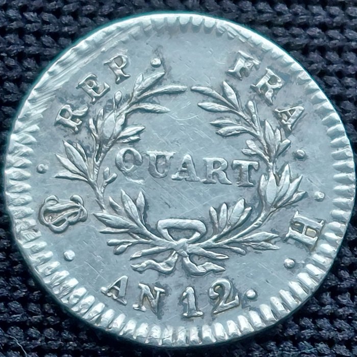 法國. 拿破崙一世 (1804-1814). 1/4 Franc An 12-H, La Rochelle  (沒有保留價)