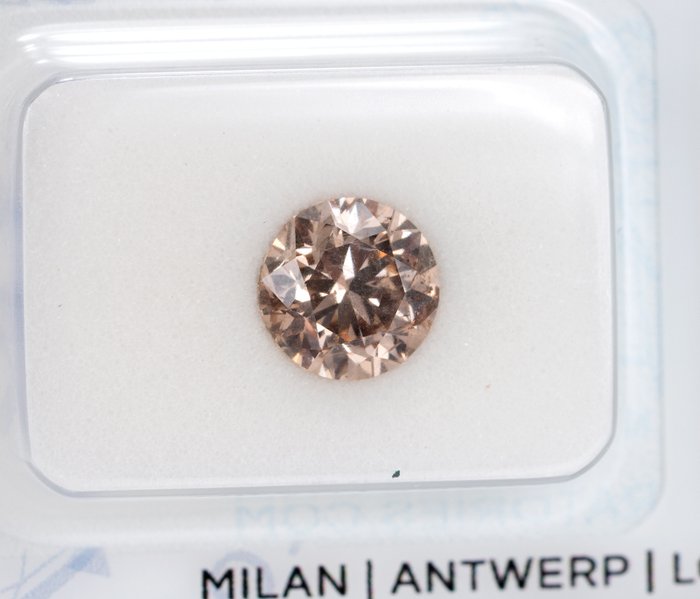 1 pcs 钻石 - 1.52 ct - 圆形, 理想切工 - 中彩褐 - SI2 微内含二级