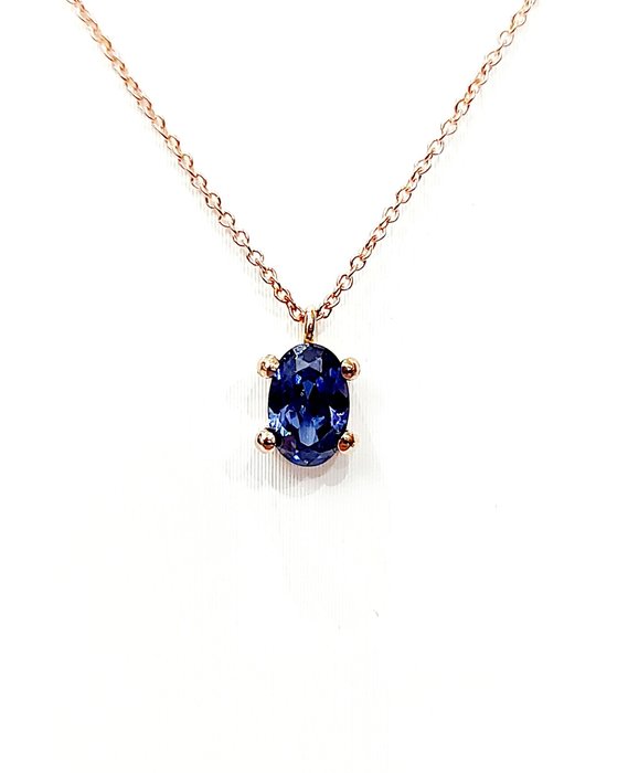 Collier avec pendentif - 18 carats Or rose -  0.57 tw. Tanzanite - Diamant 